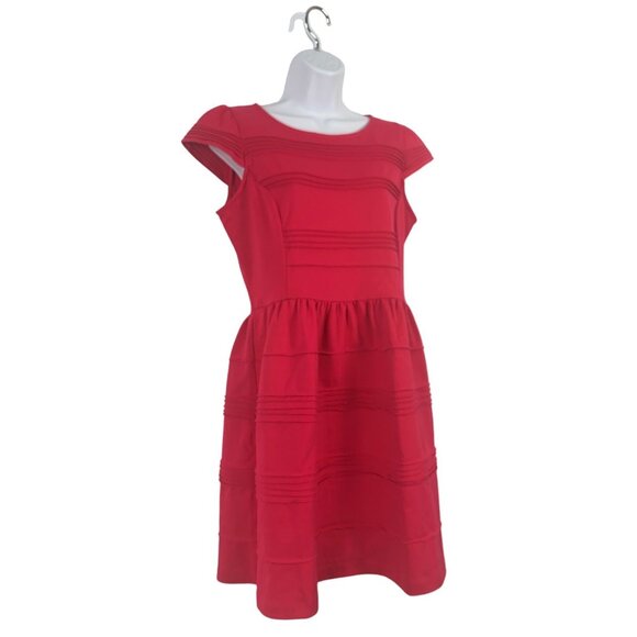 Elle Womens Hot Pink Cap Sleeve Textured A-Line Dress Size 10 Medium - Picture 3 of 10